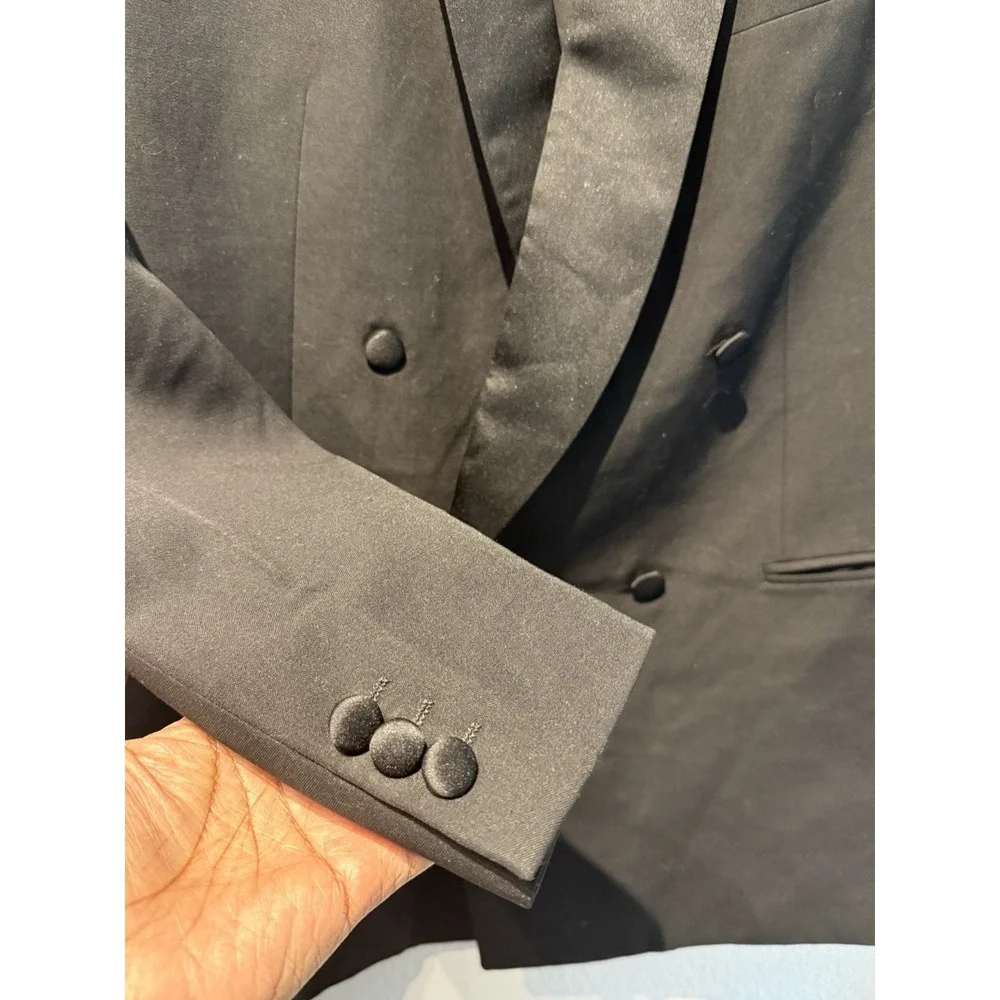 Lubiam Italy Blazer Mens 44T Black Wool Double‎ Breasted Lanificio Zignone Tux